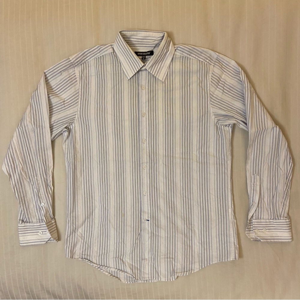 Report Collection vertically striped collared gradient pattern blue white sz L